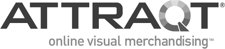 Attraqt wordmark in capitals, the Q formed from a segmented ring, with the words online visual merchandising beneath